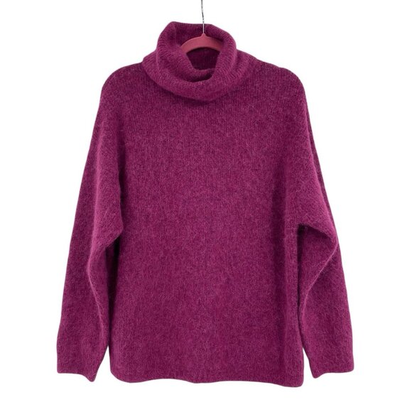 Zara Knit Women’s M Wool Alpaca Blend Turtleneck Sweater Fuchsia Oversized - Picture 1 of 9